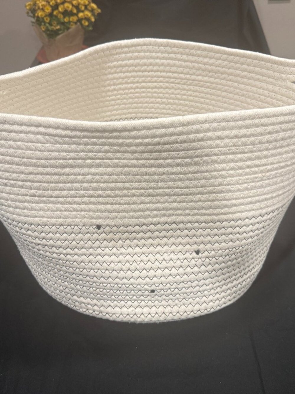 Large Cotton Rope Storage Basket Bin w Handles White Gray 21" x 16" x 12"